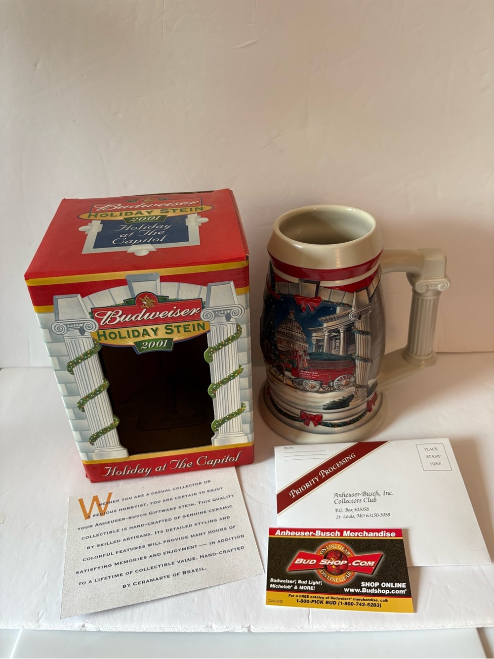 Budweiser Holiday Stein 2001 Holiday At The Capital Clydesdales New